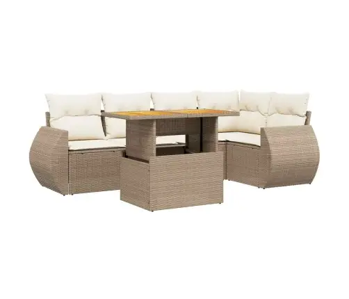 Sofos Komplektas Su Pagalvėlėmis, 6 Dalių, Smėlio, Poliratanas