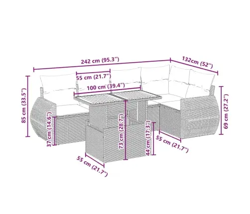 Sofos Komplektas Su Pagalvėlėmis, 6 Dalių, Smėlio, Poliratanas
