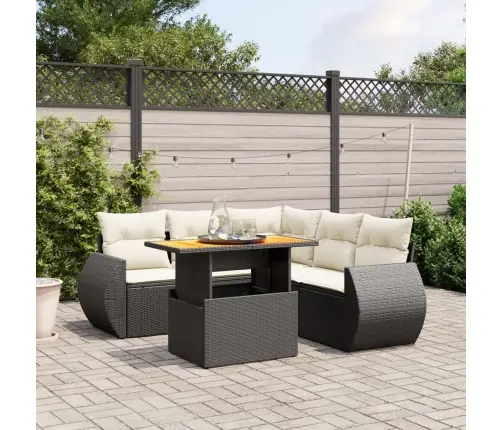 6-Daļīgs Dārza Dīvāna Komplekts, Matrači, Melna Pe Rotanpalma Vidaxl