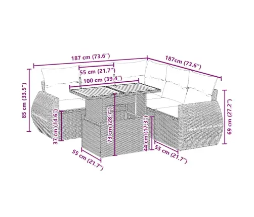 6-Daļīgs Dārza Dīvāna Komplekts, Matrači, Bēša Pe Rotangpalma Vidaxl