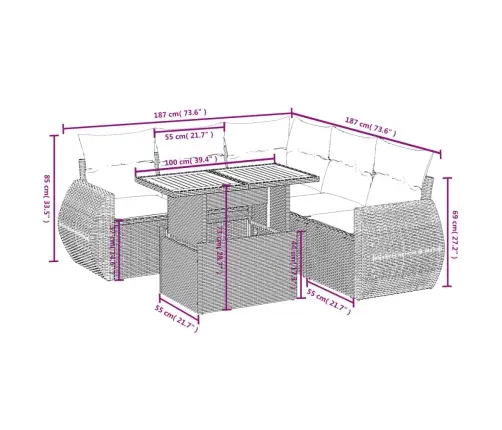 6-Daļīgs Dārza Dīvāna Komplekts, Matrači, Bēša Pe Rotangpalma Vidaxl