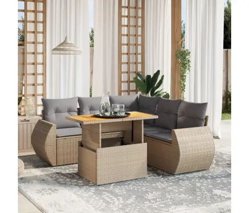 6-Daļīgs Dārza Dīvāna Komplekts, Matrači, Bēša Pe Rotangpalma Vidaxl