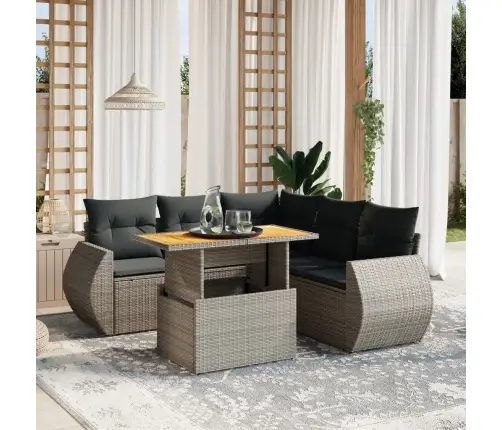 6-Daļīgs Dārza Dīvāna Komplekts Ar Matračiem, Pelēks Pe Pinums Vidaxl