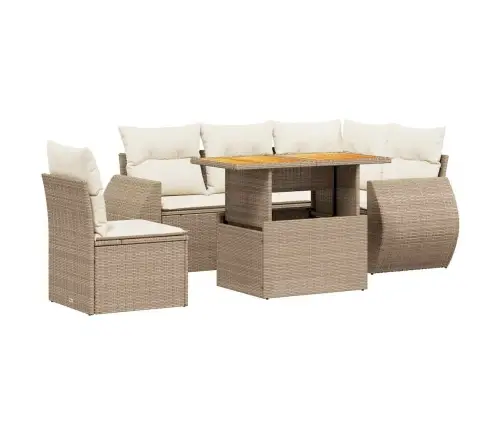 6-Daļīgs Dārza Dīvāna Komplekts, Matrači, Bēša Pe Rotangpalma Vidaxl