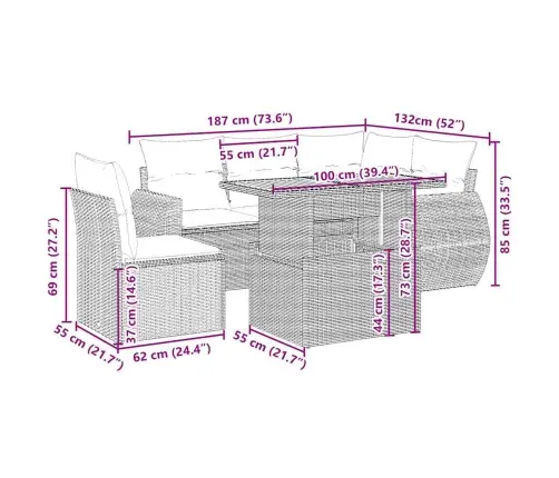 6-Daļīgs Dārza Dīvāna Komplekts, Matrači, Bēša Pe Rotangpalma Vidaxl