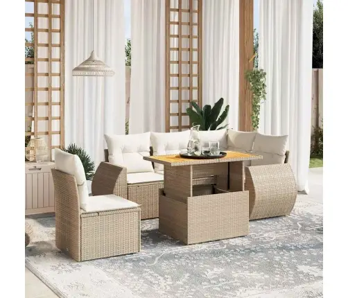 6-Daļīgs Dārza Dīvāna Komplekts, Matrači, Bēša Pe Rotangpalma Vidaxl