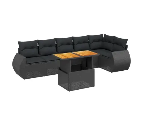 7-Daļīgs Dārza Dīvāna Komplekts Ar Matračiem, Melna Pe Vidaxl