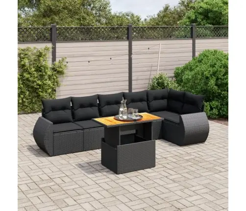 7-Daļīgs Dārza Dīvāna Komplekts Ar Matračiem, Melna Pe Vidaxl