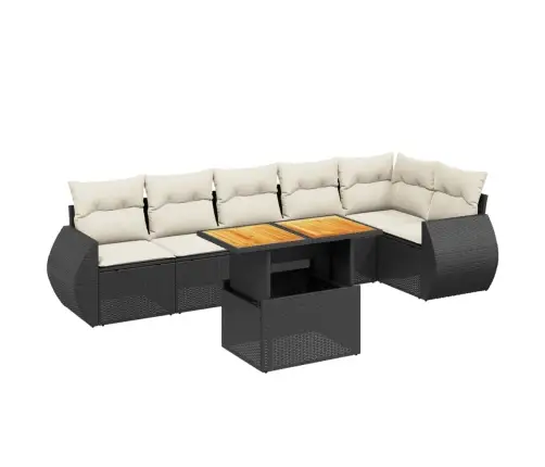 7-Daļīgs Dārza Dīvāna Komplekts Ar Matračiem, Melna Pe Vidaxl