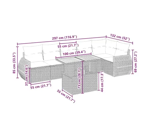 7-Daļīgs Dārza Dīvāna Komplekts, Matrači, Bēša Pe Rotangpalma Vidaxl