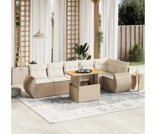 7-Daļīgs Dārza Dīvāna Komplekts, Matrači, Bēša Pe Rotangpalma Vidaxl