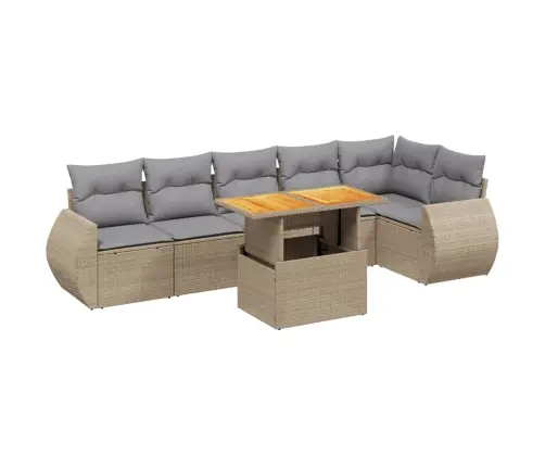 7-Daļīgs Dārza Dīvāna Komplekts, Matrači, Bēša Pe Rotangpalma Vidaxl