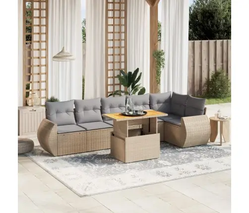 7-Daļīgs Dārza Dīvāna Komplekts, Matrači, Bēša Pe Rotangpalma Vidaxl