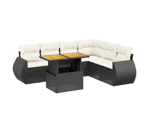 Sofos Komplektas Su Pagalvėlėmis, 7 Dalių, Juodas, Poliratanas