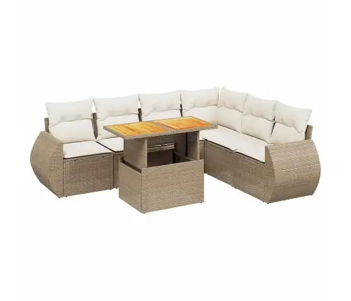 7-Daļīgs Dārza Dīvāna Komplekts, Matrači, Bēša Pe Rotangpalma Vidaxl