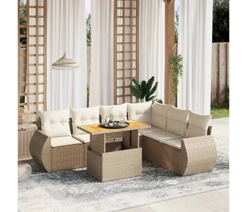 7-Daļīgs Dārza Dīvāna Komplekts, Matrači, Bēša Pe Rotangpalma Vidaxl