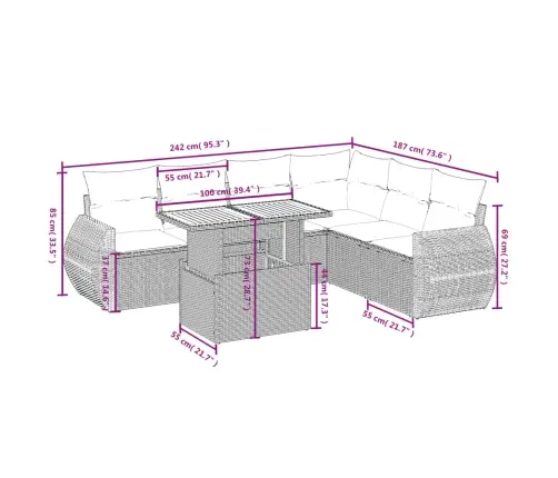 7-Daļīgs Dārza Dīvāna Komplekts, Matrači, Bēša Pe Rotangpalma Vidaxl