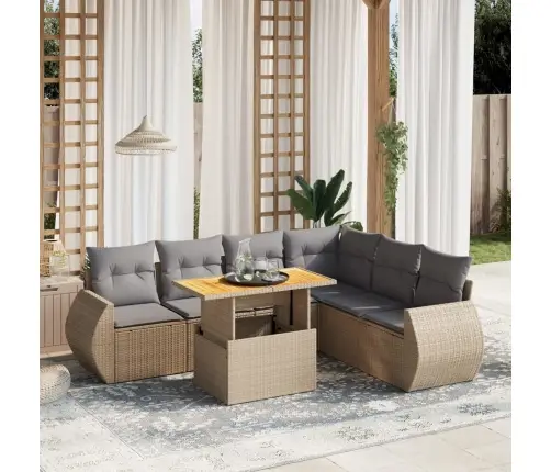 7-Daļīgs Dārza Dīvāna Komplekts, Matrači, Bēša Pe Rotangpalma Vidaxl