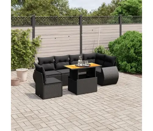 Sofos Komplektas Su Pagalvėlėmis, 7 Dalių, Juodas, Poliratanas