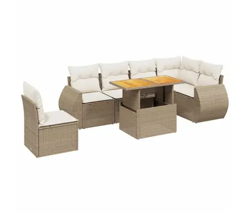 7-Daļīgs Dārza Dīvāna Komplekts, Matrači, Bēša Pe Rotangpalma Vidaxl