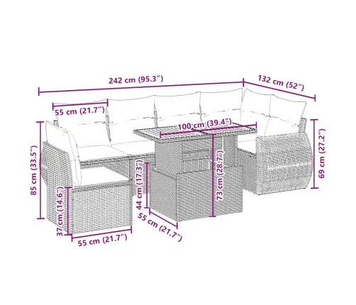 7-Daļīgs Dārza Dīvāna Komplekts, Matrači, Bēša Pe Rotangpalma Vidaxl