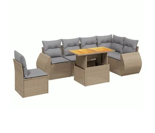 7-Daļīgs Dārza Dīvāna Komplekts, Matrači, Bēša Pe Rotangpalma Vidaxl