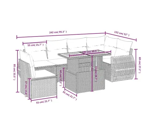 7-Daļīgs Dārza Dīvāna Komplekts, Matrači, Bēša Pe Rotangpalma Vidaxl