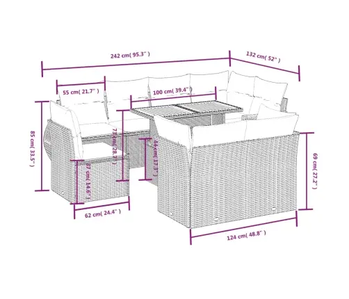 9-Daļīgs Dārza Dīvāna Komplekts Ar Matračiem, Pelēks Pe Pinums Vidaxl