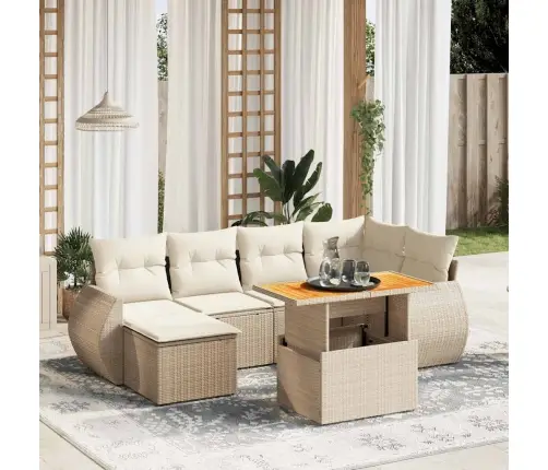 Sofos Komplektas Su Pagalvėlėmis, 7 Dalių, Smėlio, Poliratanas