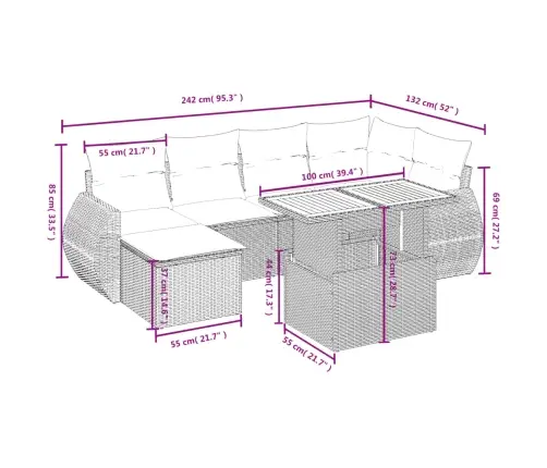 7-Osaline Aiadiivani Komplekt Patjadega, Beež, Polürotang