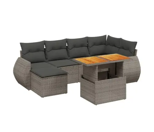 7-Daļīgs Dārza Dīvāna Komplekts, Matrači, Pelēka Pe Rotangpalma Vidaxl