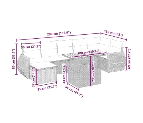 8-Daļīgs Dārza Dīvāna Komplekts, Matrači, Bēša Pe Rotangpalma Vidaxl