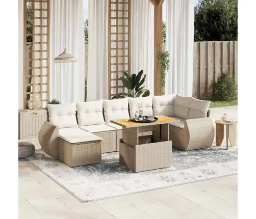 8-Daļīgs Dārza Dīvāna Komplekts, Matrači, Bēša Pe Rotangpalma Vidaxl