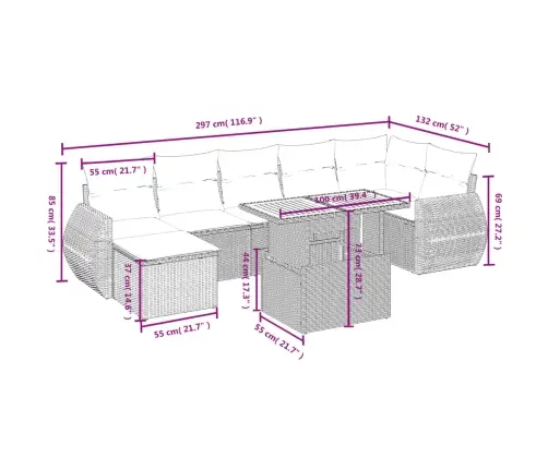 Sodo Komplektas Su Pagalvėlėmis, 8 Dalių, Pilkas, Poliratanas