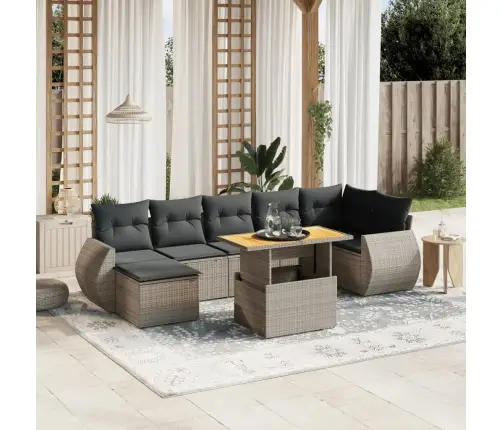 8-Daļīgs Dārza Dīvāna Komplekts Ar Matračiem, Pelēks Pe Pinums Vidaxl