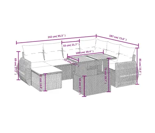 8-Daļīgs Dārza Dīvāna Komplekts, Matrači, Melna Pe Rotangpalma Vidaxl