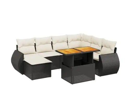 Sofos Komplektas Su Pagalvėlėmis, 8 Dalių, Juodas, Poliratanas