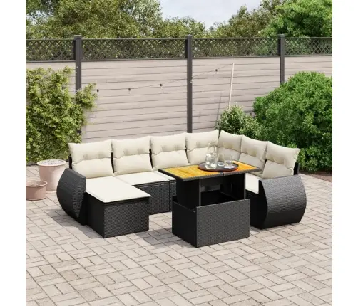 Sofos Komplektas Su Pagalvėlėmis, 8 Dalių, Juodas, Poliratanas