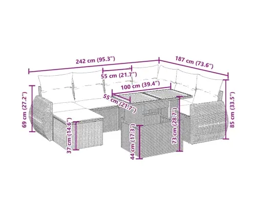 8-Daļīgs Dārza Dīvāna Komplekts, Matrači, Bēša Pe Rotangpalma Vidaxl