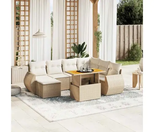 8-Daļīgs Dārza Dīvāna Komplekts, Matrači, Bēša Pe Rotangpalma Vidaxl