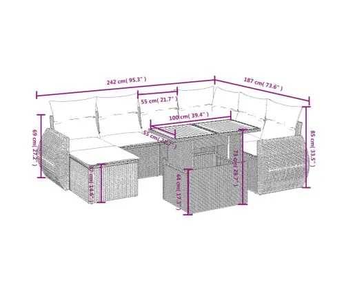 8-Daļīgs Dārza Dīvāna Komplekts Ar Matračiem, Pelēks Pe Pinums Vidaxl