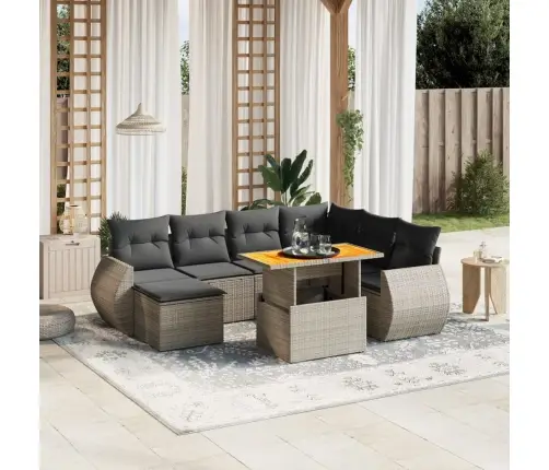 8-Daļīgs Dārza Dīvāna Komplekts Ar Matračiem, Pelēks Pe Pinums Vidaxl