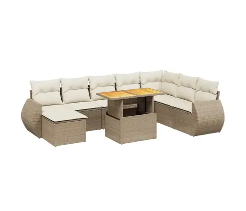 9-Daļīgs Dārza Dīvānu Komplekts, Matrači, Bēša Pe Rotangpalma Vidaxl