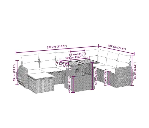 9-Daļīgs Dārza Dīvānu Komplekts, Matrači, Bēša Pe Rotangpalma Vidaxl