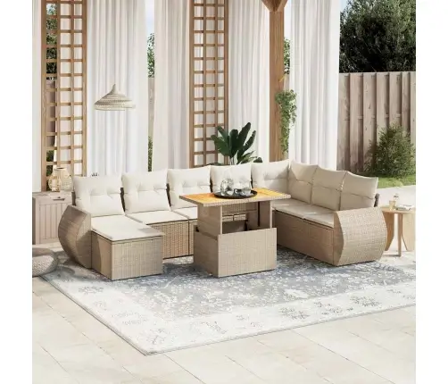 9-Daļīgs Dārza Dīvānu Komplekts, Matrači, Bēša Pe Rotangpalma Vidaxl