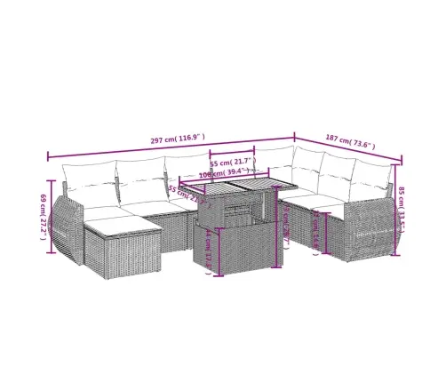 9-Daļīgs Dārza Dīvānu Komplekts, Matrači, Bēša Pe Rotangpalma Vidaxl