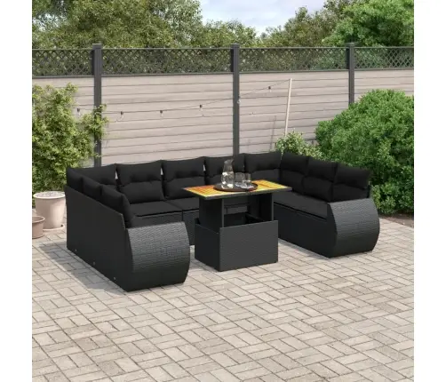 10-Daļīgs Dārza Dīvāna Komplekts, Matrači, Melna Pe Rotangpalma Vidaxl