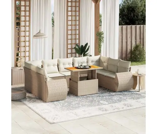 Sofos Komplektas Su Pagalvėlėmis, 10 Dalių, Smėlio, Poliratanas