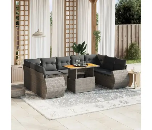 10-Daļīgs Dārza Dīvāna Komplekts Ar Matračiem, Pelēks Pe Pinums Vidaxl