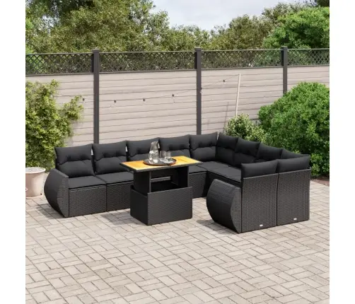 10-Daļīgs Dārza Dīvāna Komplekts, Matrači, Melna Pe Rotangpalma Vidaxl